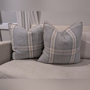 Plaid Gray and Cream Throw Pillow Cover Set